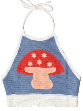 CROCHET MUSHROOM HALTER TOP -NWT